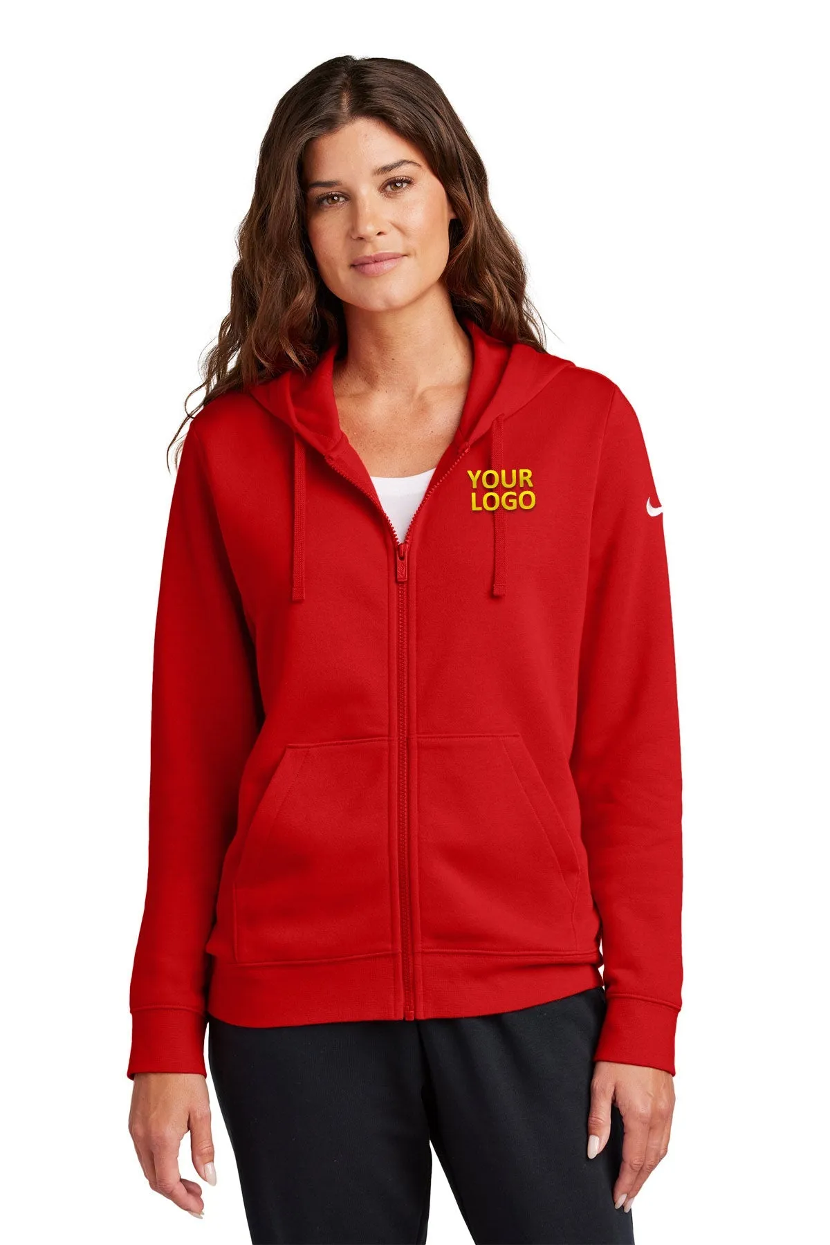 Nike Ladies Club Fleece Full-Zip Custom Hoodies, University Red