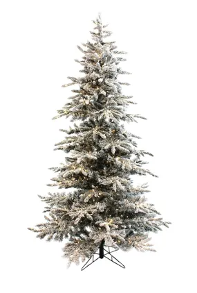 OPEN BOX 7.5' Prelit Slim Snow Flocked Christmas Tree with Warm White Lights