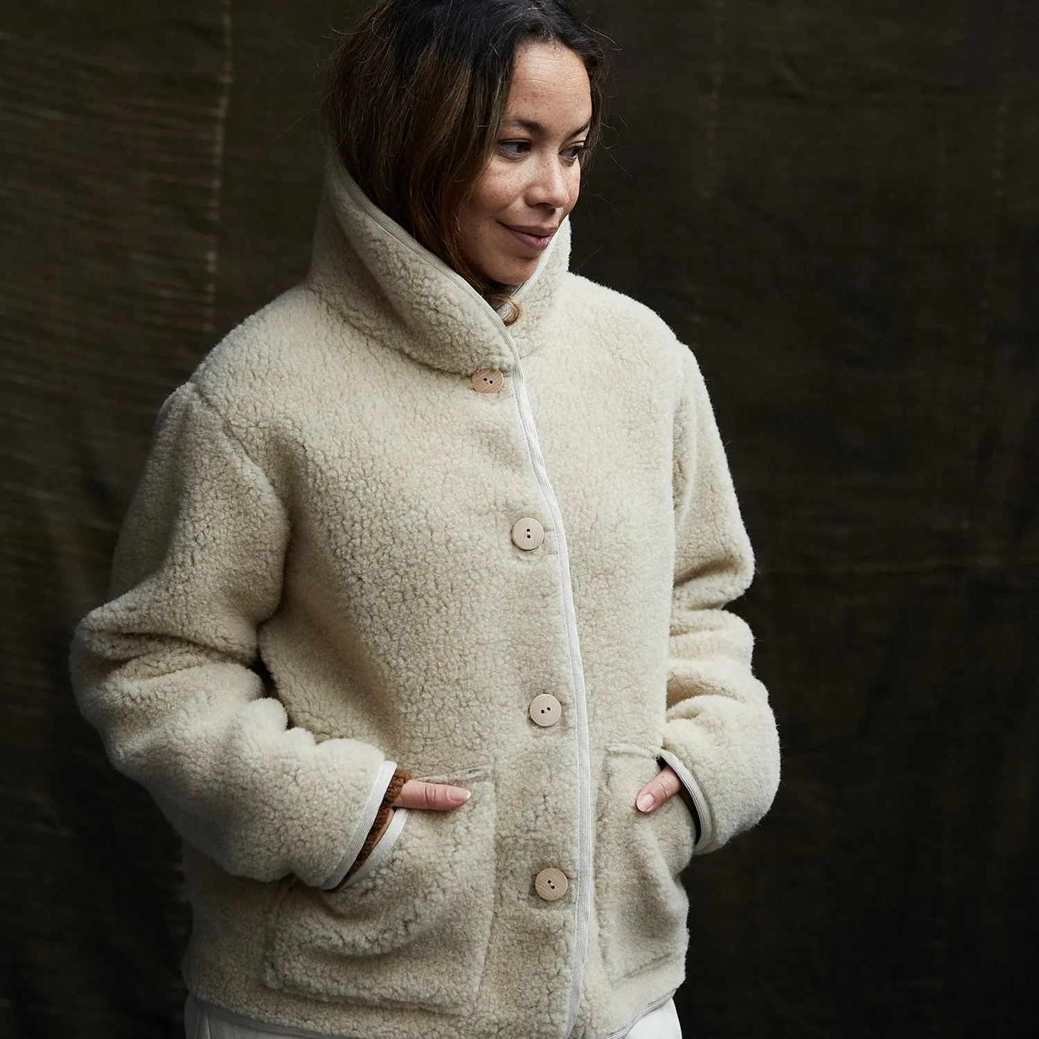 Oryx Womens Jacket - Wool Teddy Fleece - Barley