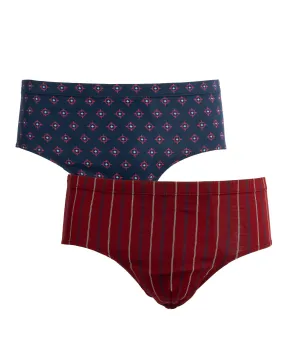 Pack de 2 slips taille haute fermé mercerisés assortis marine et bordeaux F134.2