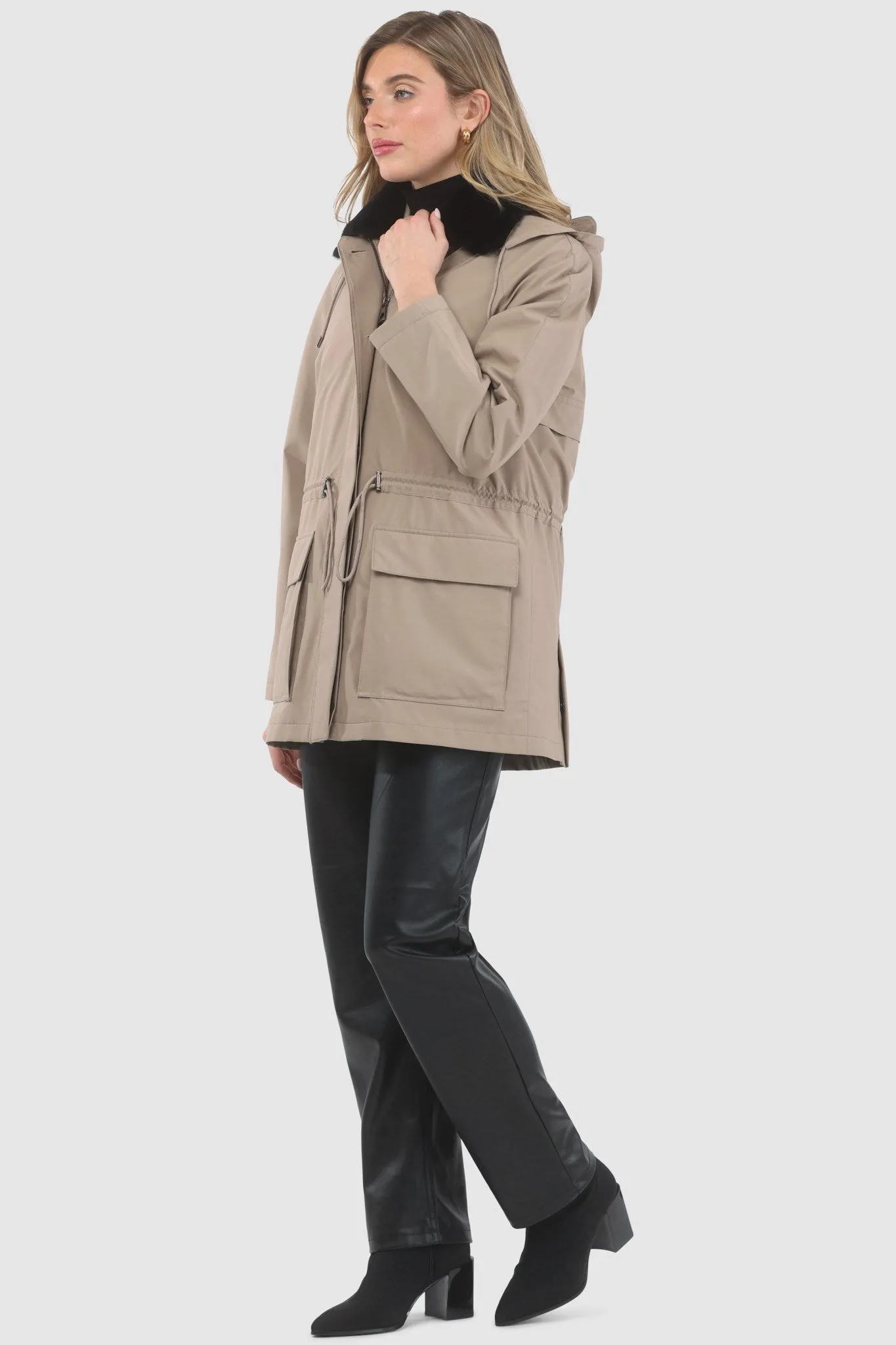 Parka with Detachable Hood and Select Shearling Lamb Collar, Removable Vest (2 Pcs)