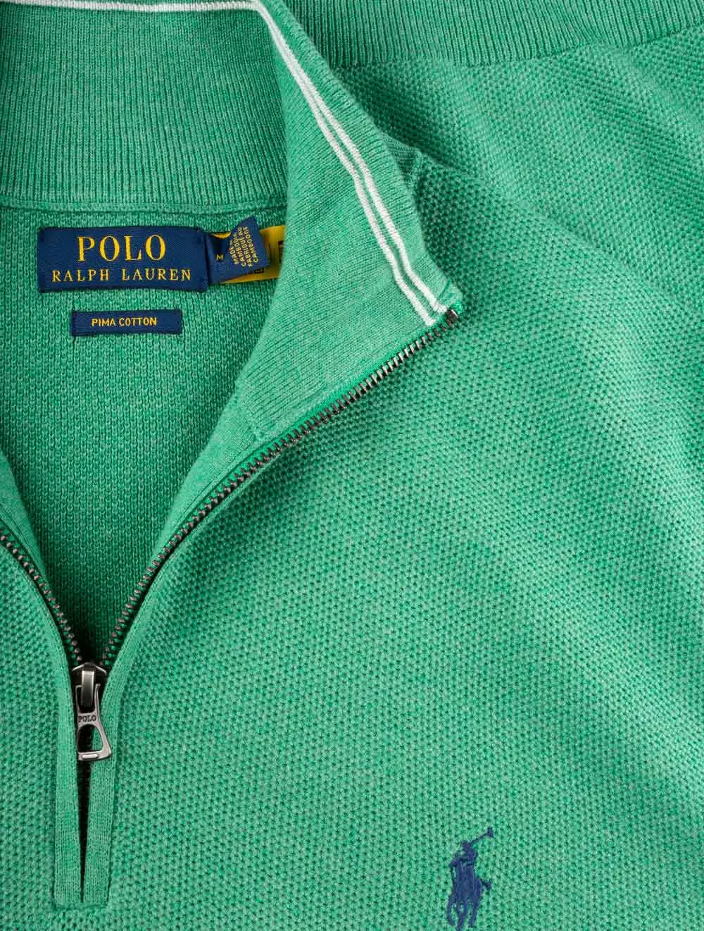 Pima Texture Half Zip Pullover Green