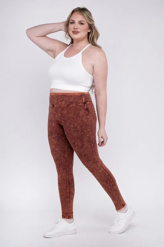 Plus Mineral Washed Wide Waistband Yoga Leggings