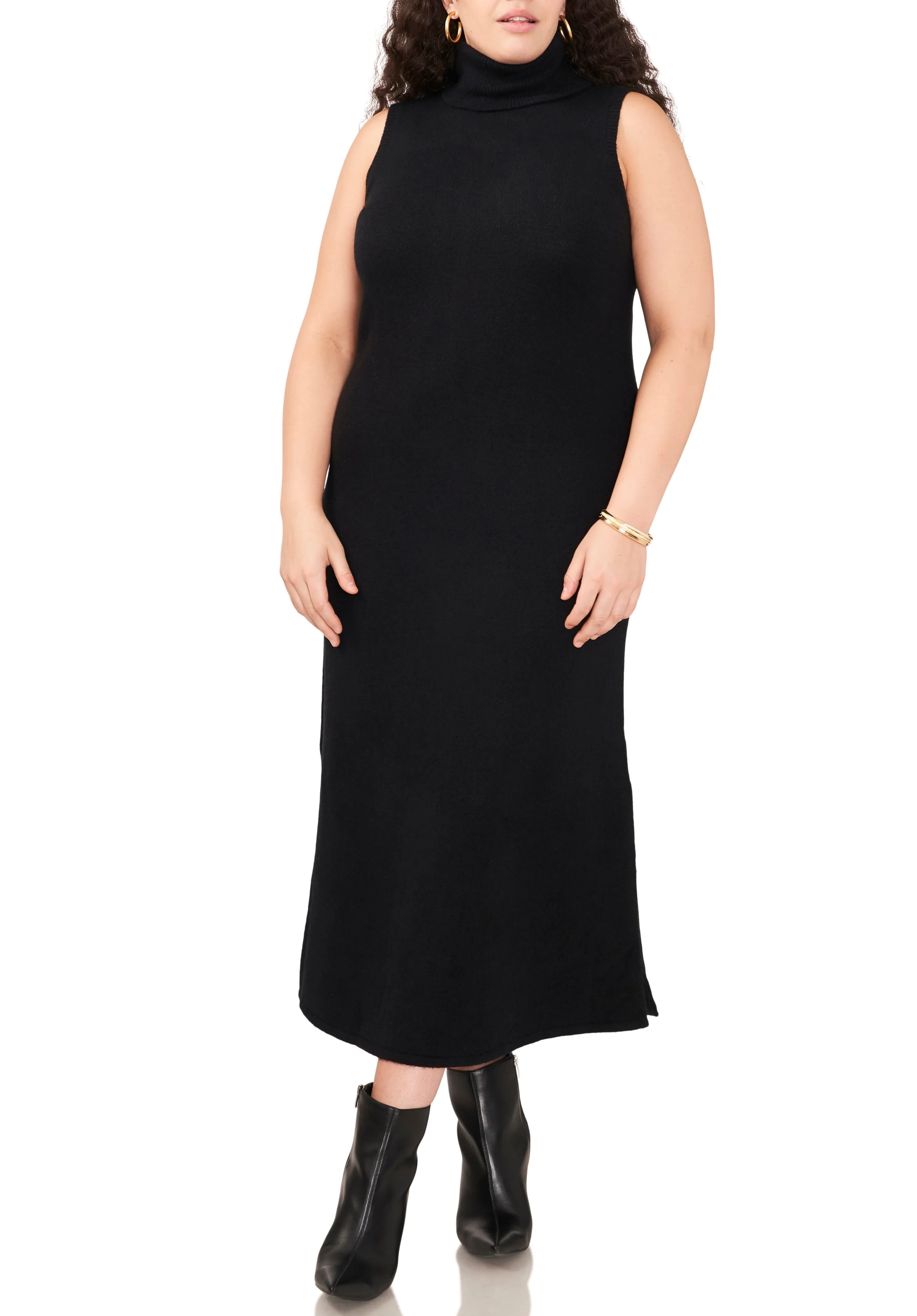 Plus-Size Sleeveless Turtleneck Sweater Dress