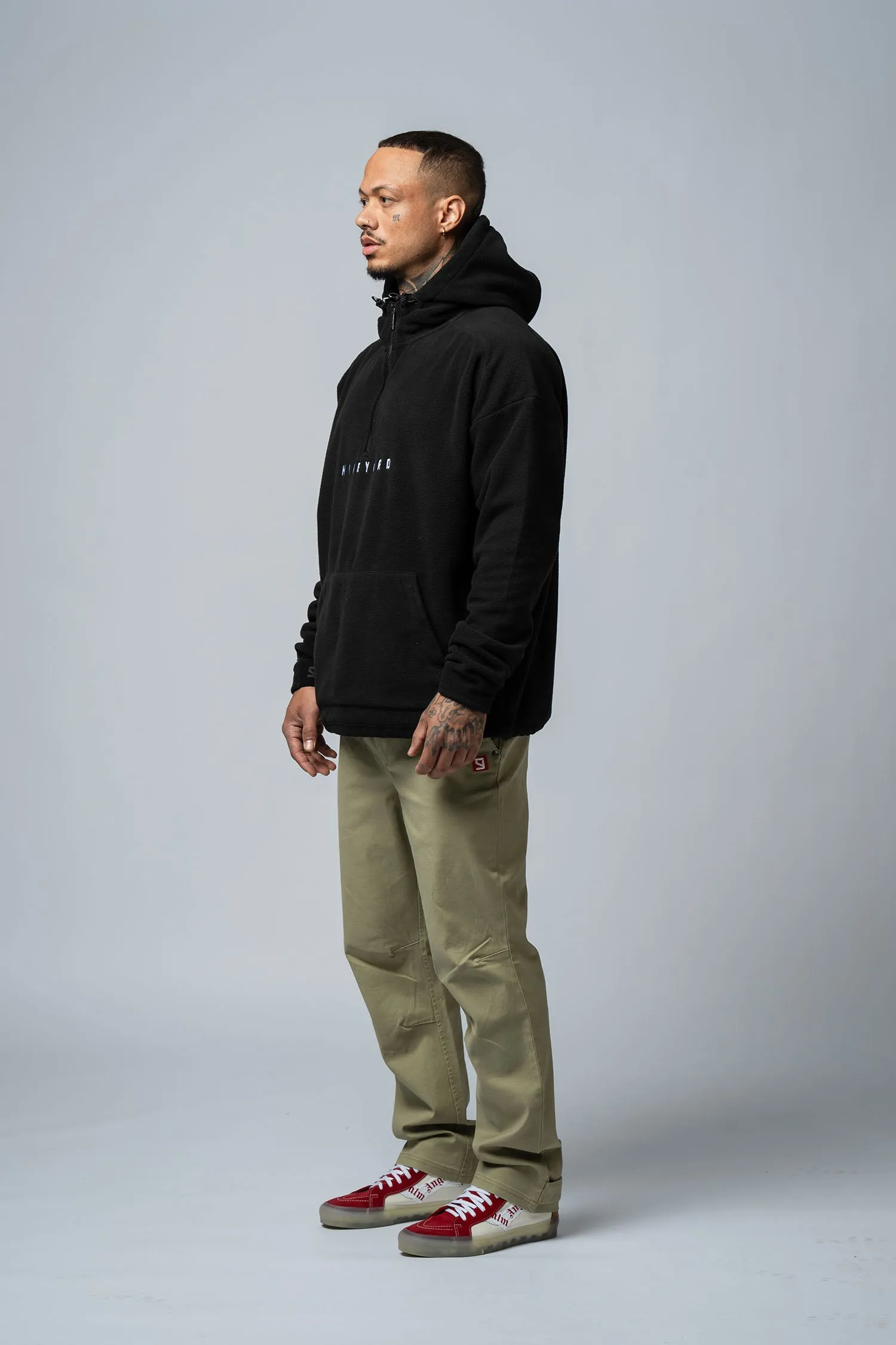 Polar Fleece Oversize Half-Zip Hoodie "Black"