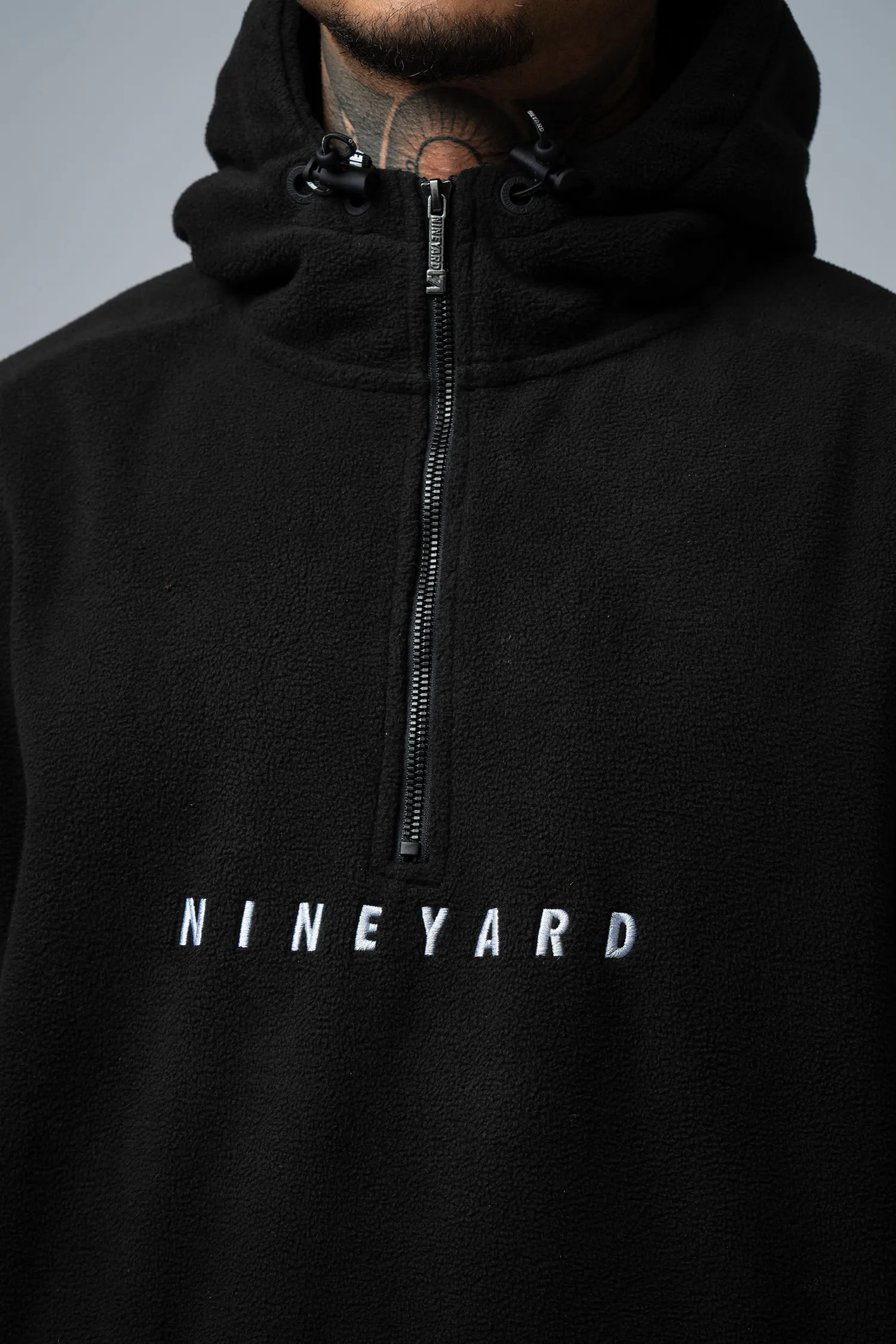 Polar Fleece Oversize Half-Zip Hoodie "Black"