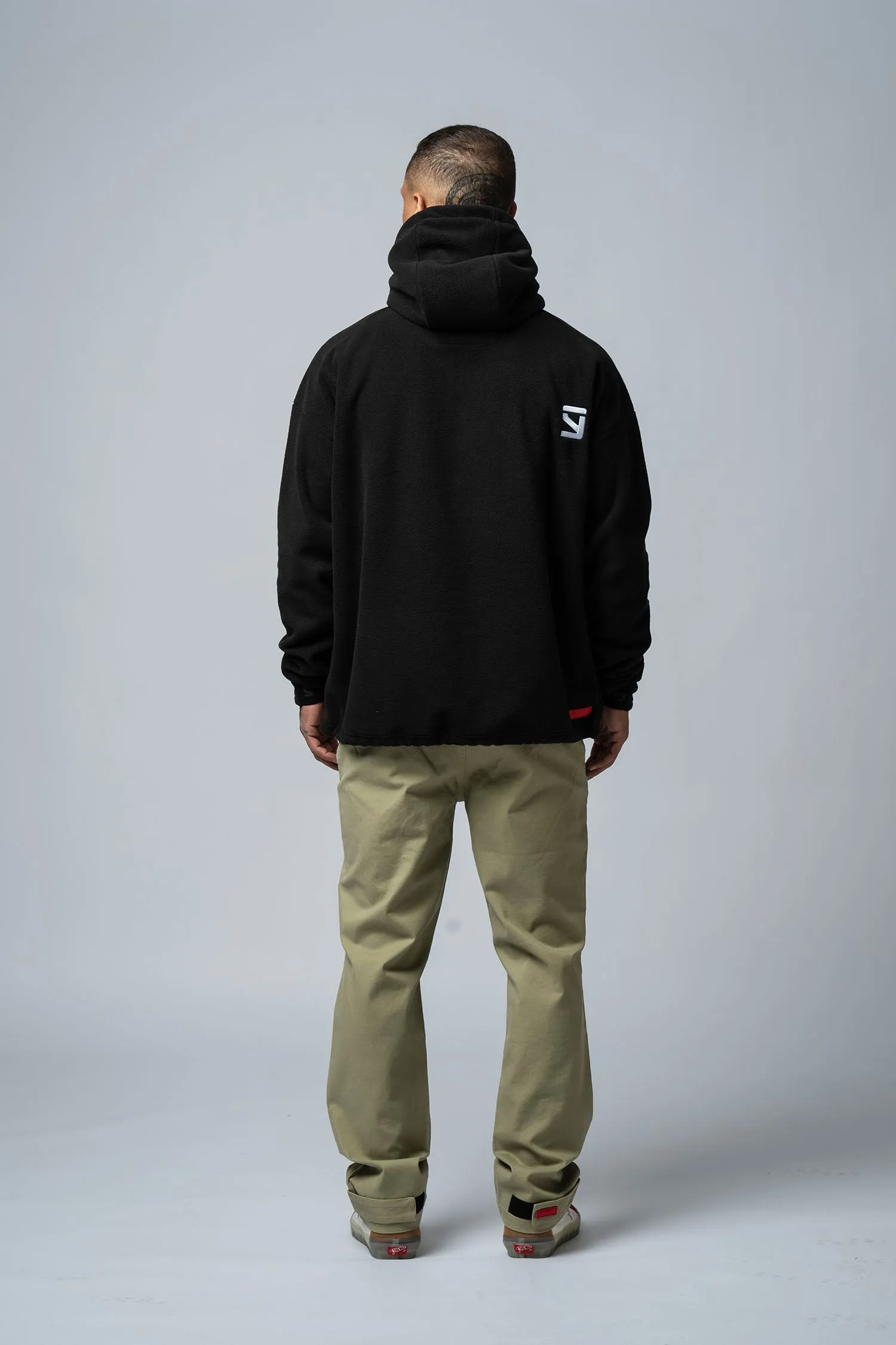 Polar Fleece Oversize Half-Zip Hoodie "Black"