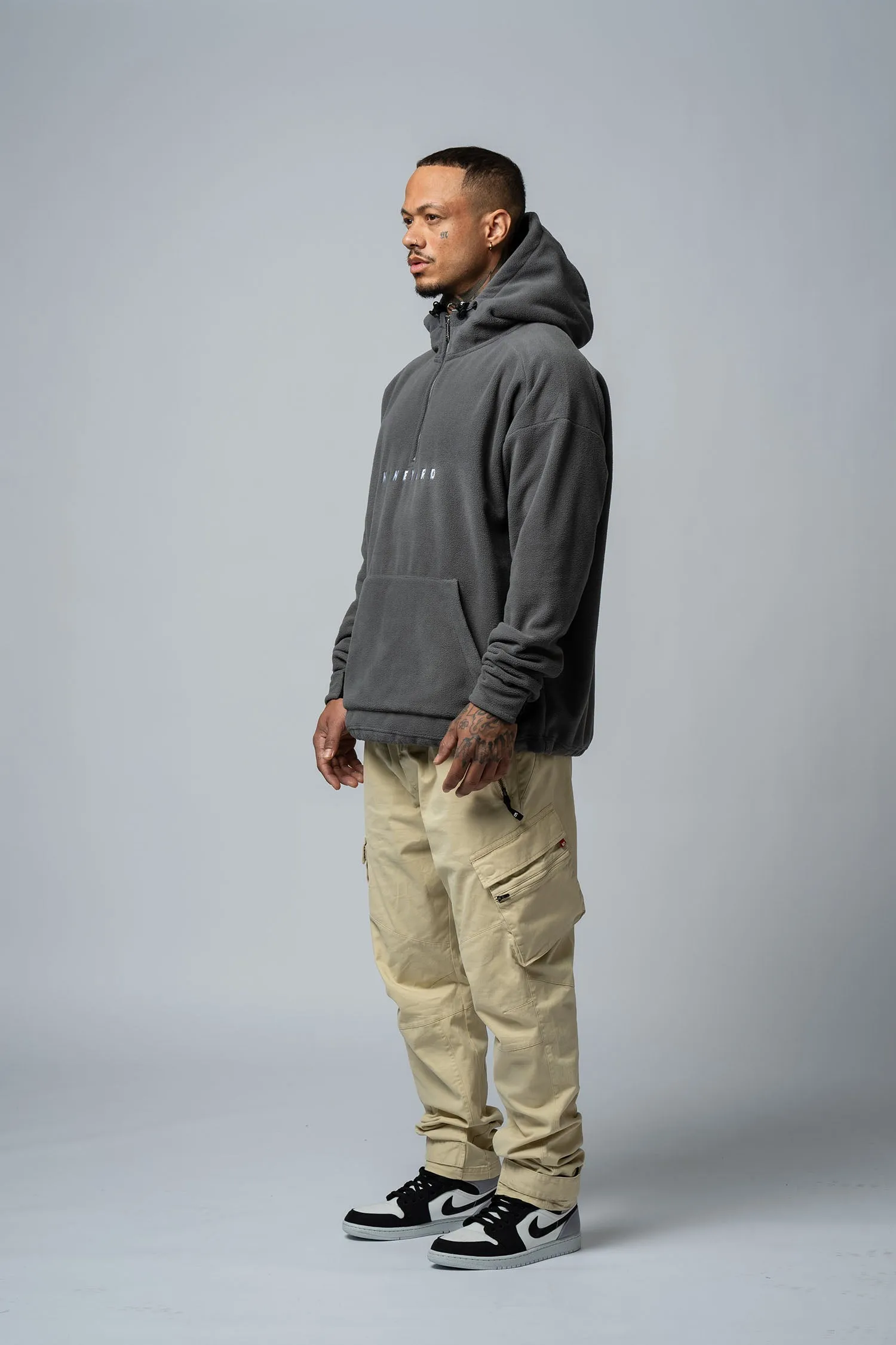 Polar Fleece Oversize Half-Zip Hoodie "Grey"