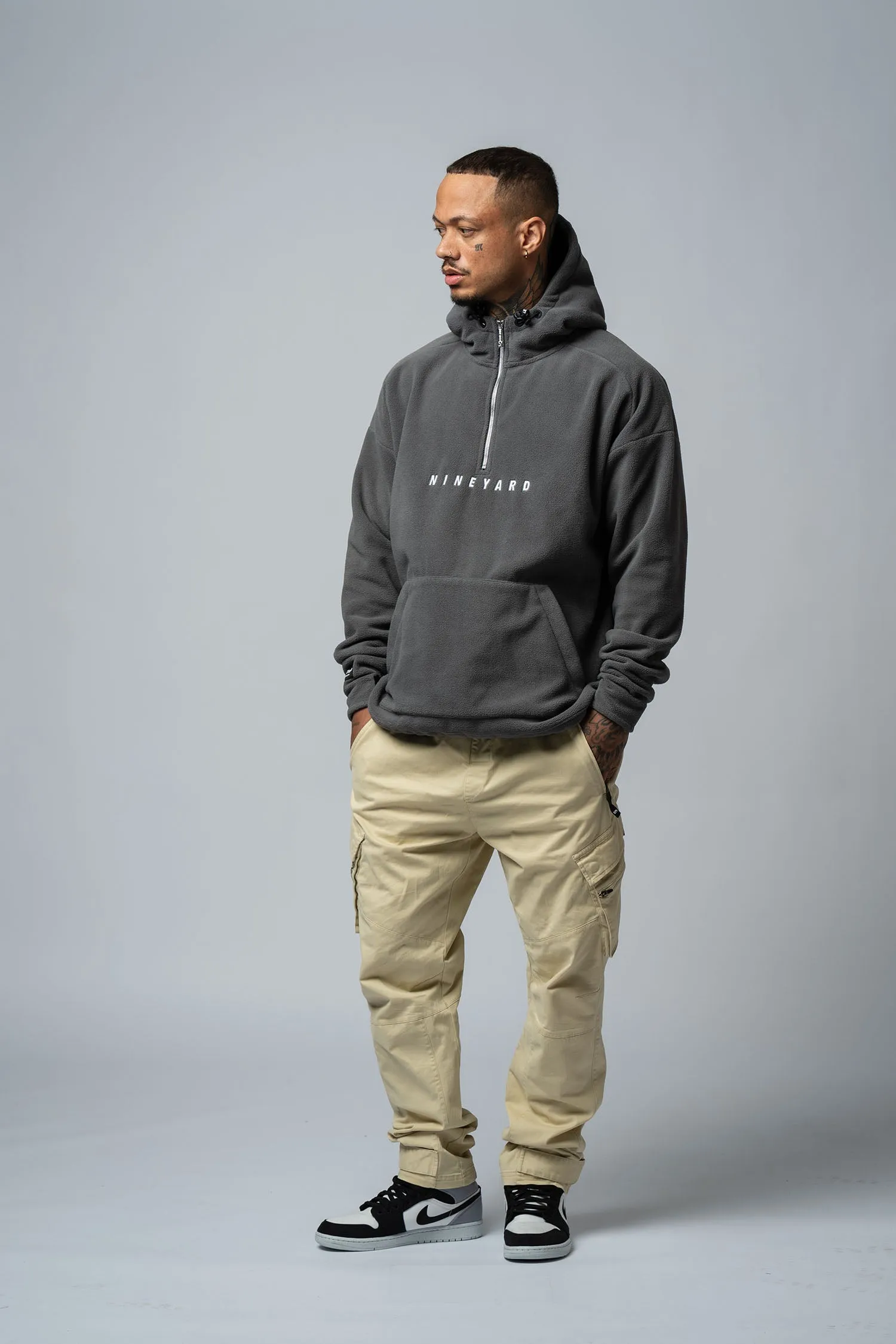 Polar Fleece Oversize Half-Zip Hoodie "Grey"