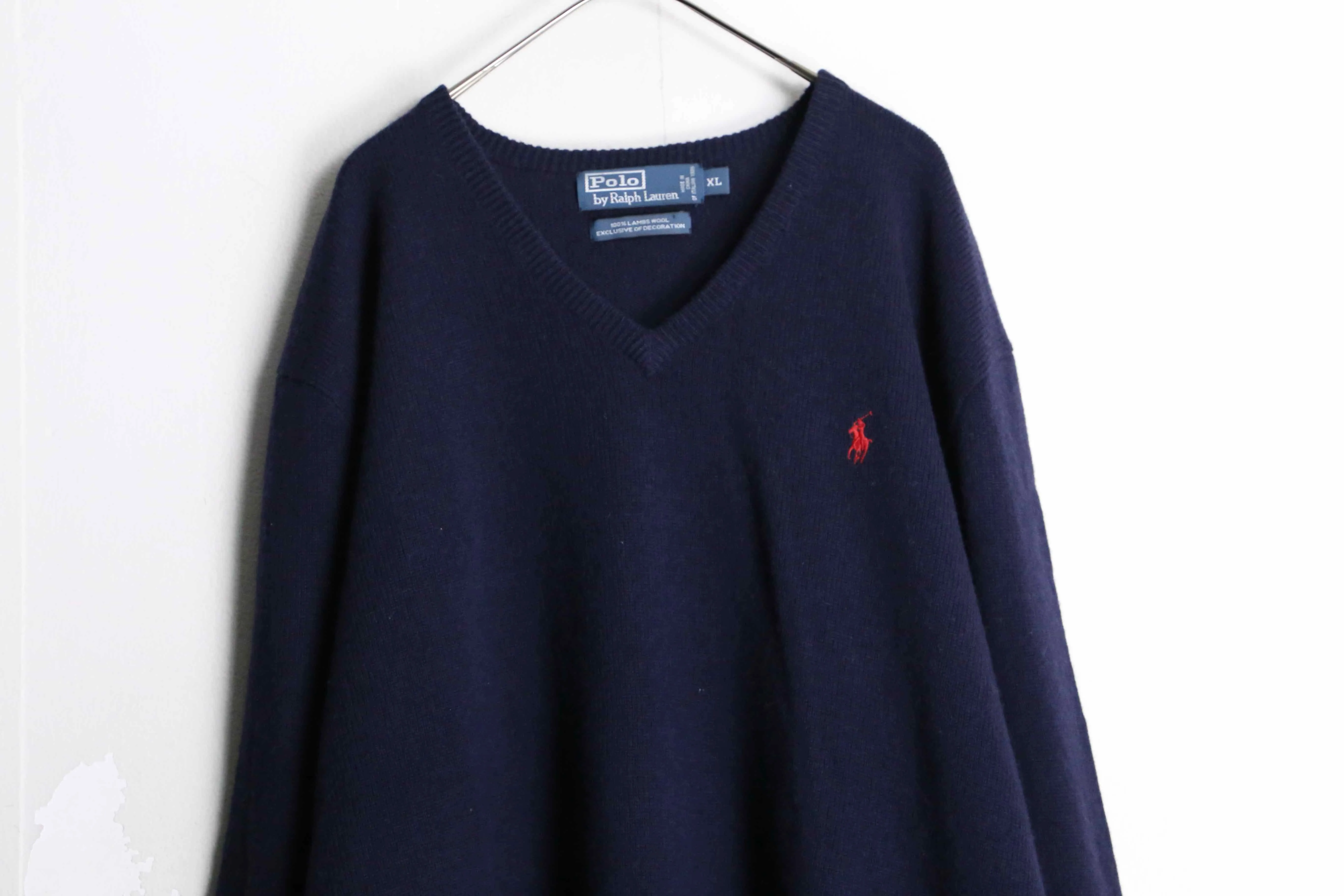 “Polo by Ralph Lauren” navy color V-neck knit sweater