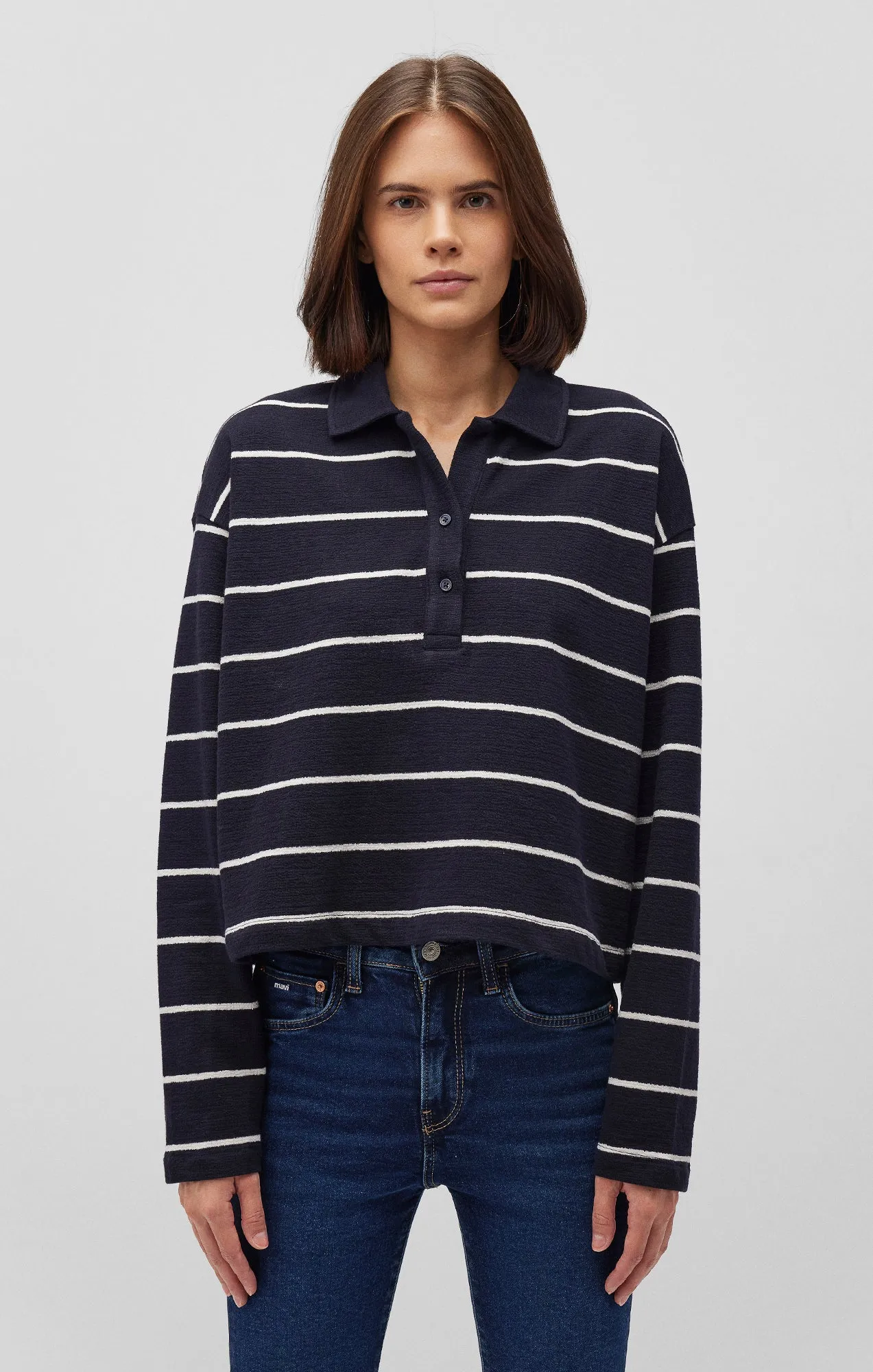 POLO SWEATER IN ANTIQUE WHITE STRIPE