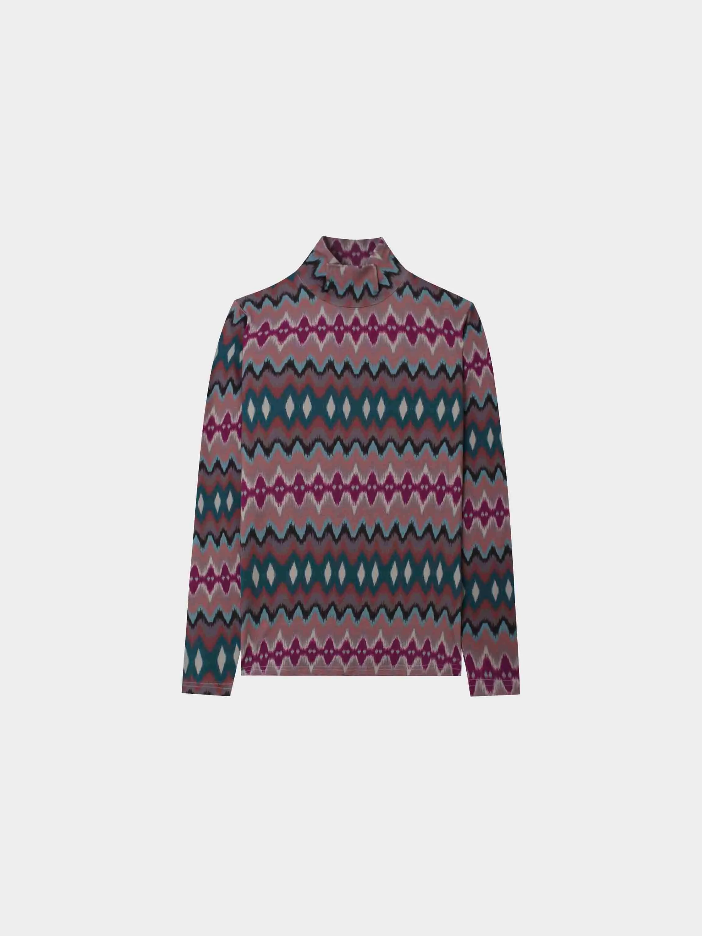 Printed Modal Turtleneck-Multi Colored Aztec