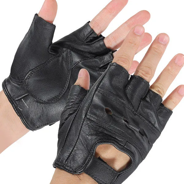 R66 1317 R66 Medium Black Cowhide Sport Half Finger Leather Gloves