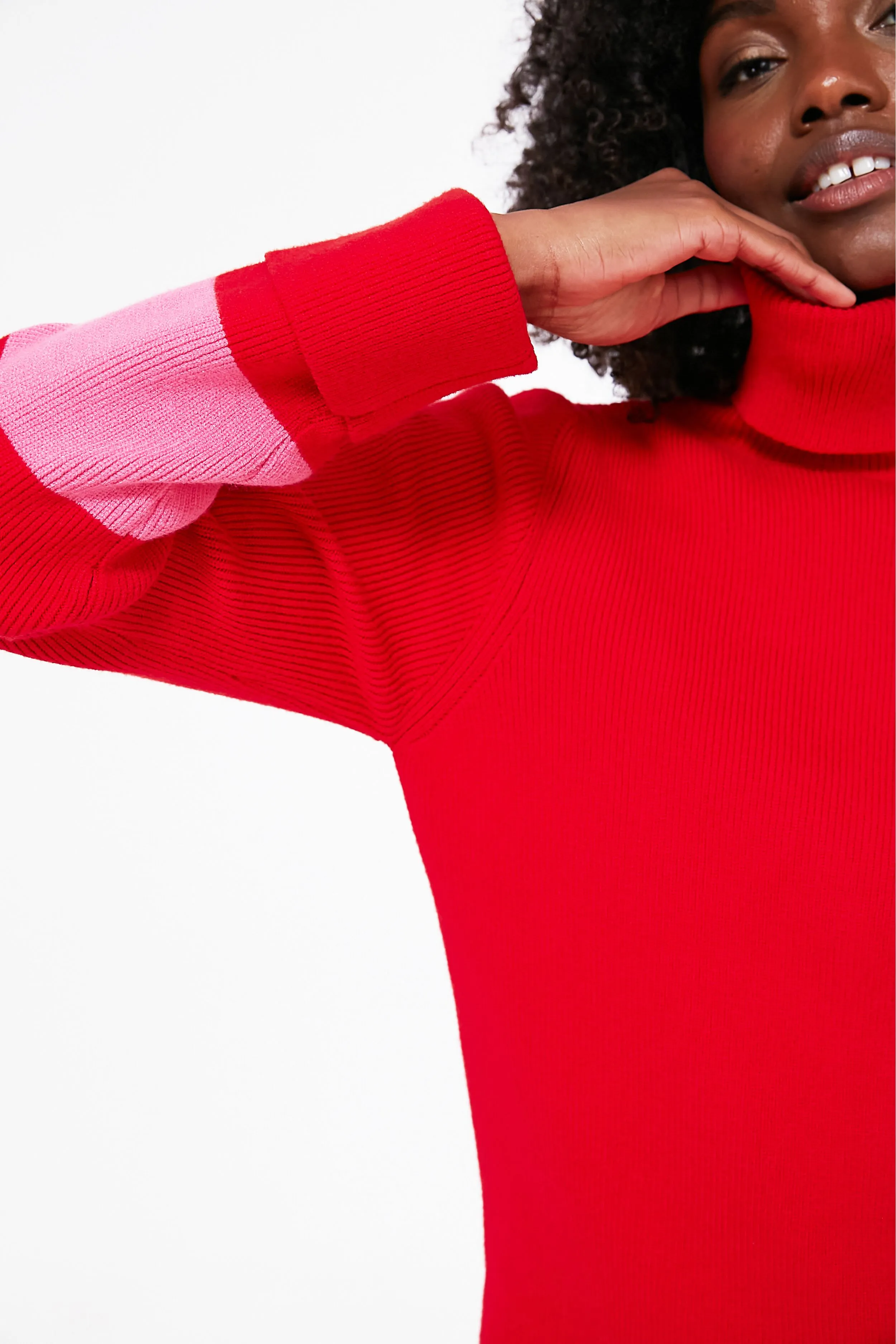 Red and Pink Colorblock Remi Turtleneck