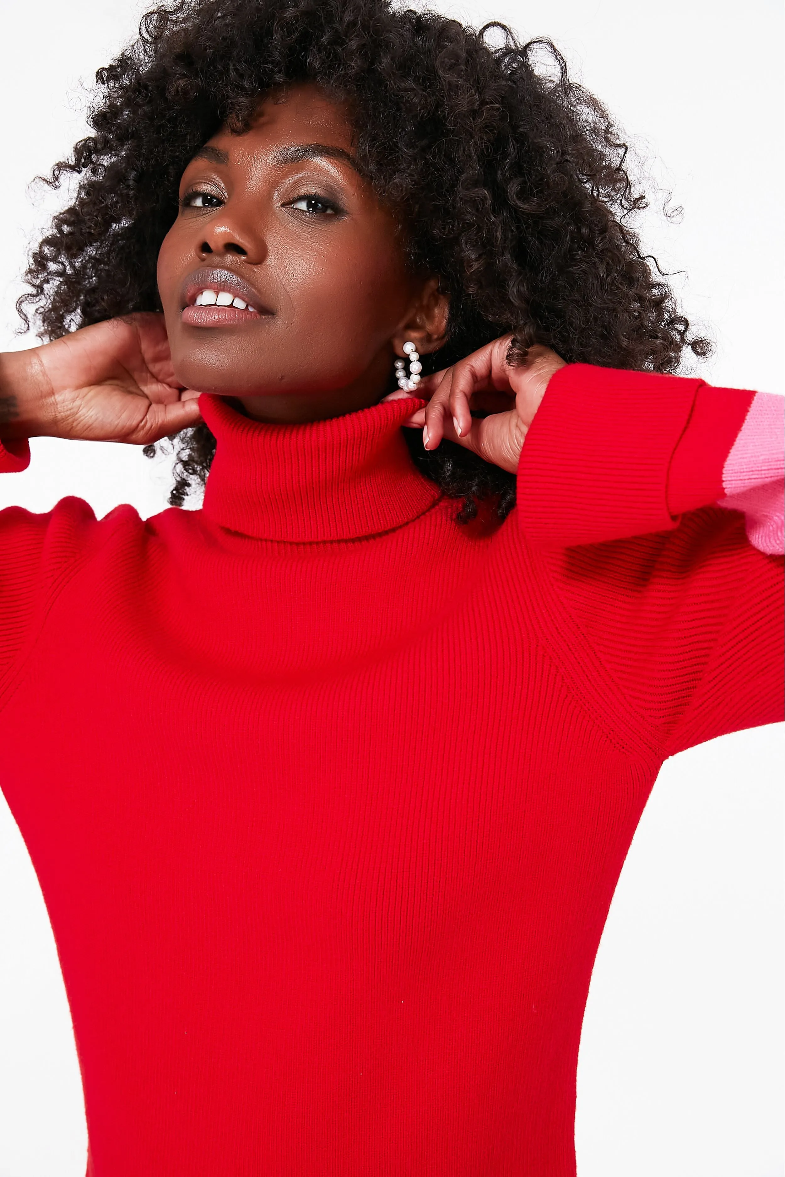 Red and Pink Colorblock Remi Turtleneck