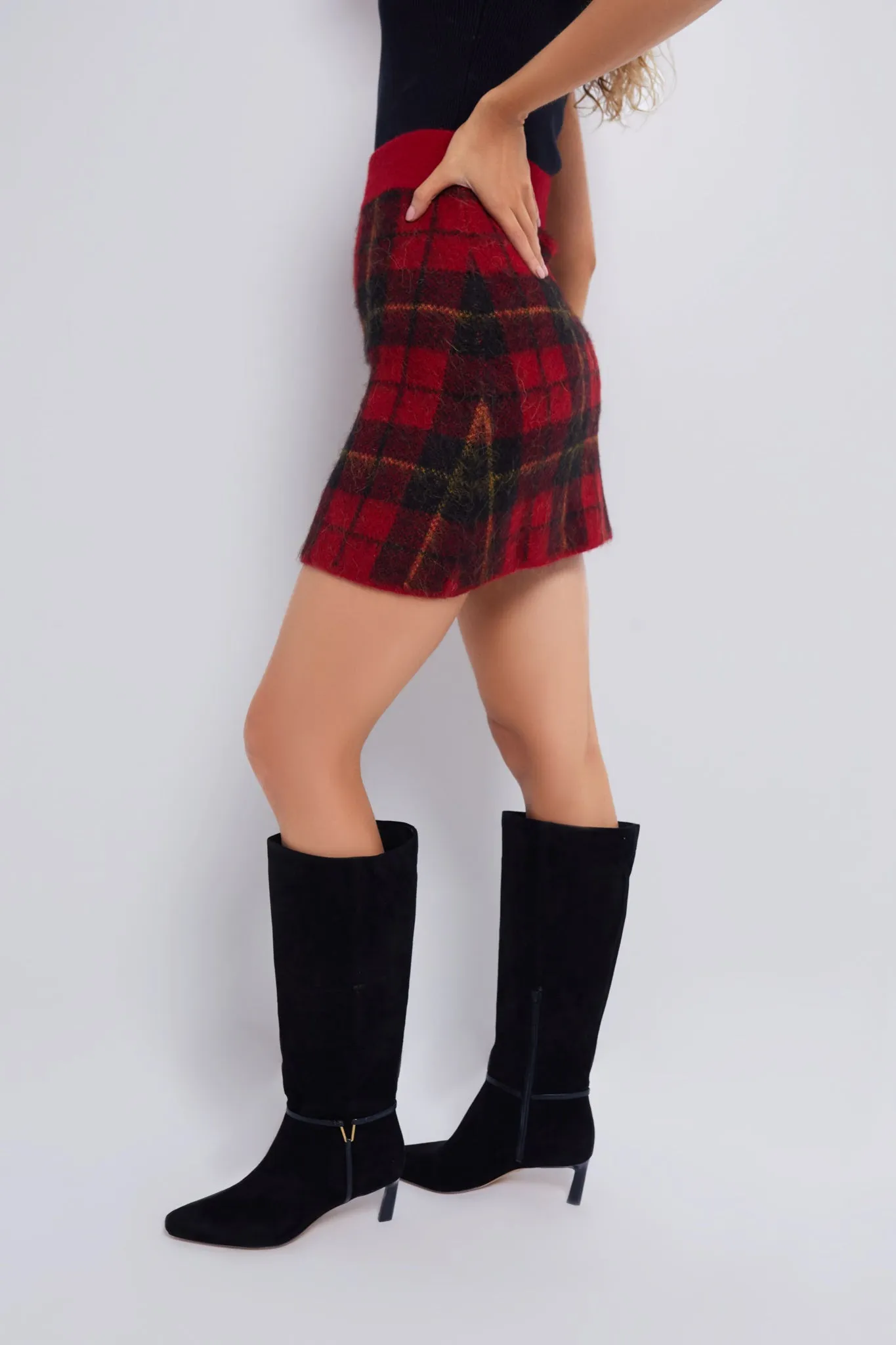 Red Plaid Alpaca Blend Mini Skirt