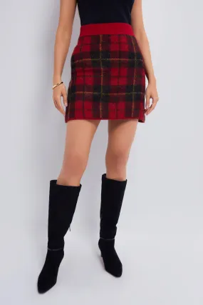 Red Plaid Alpaca Blend Mini Skirt