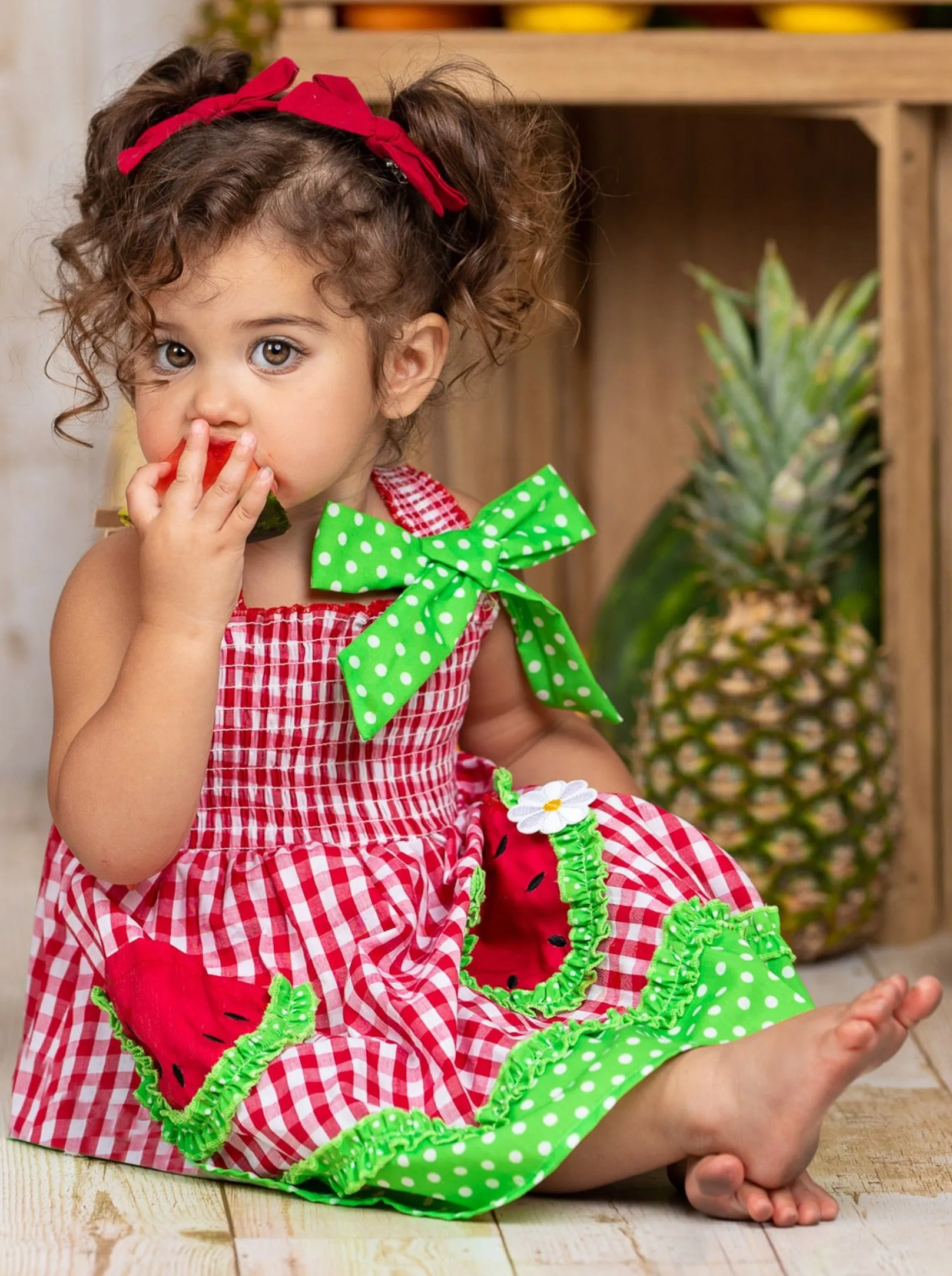 Refreshing Watermelon Plaid Smock Dress