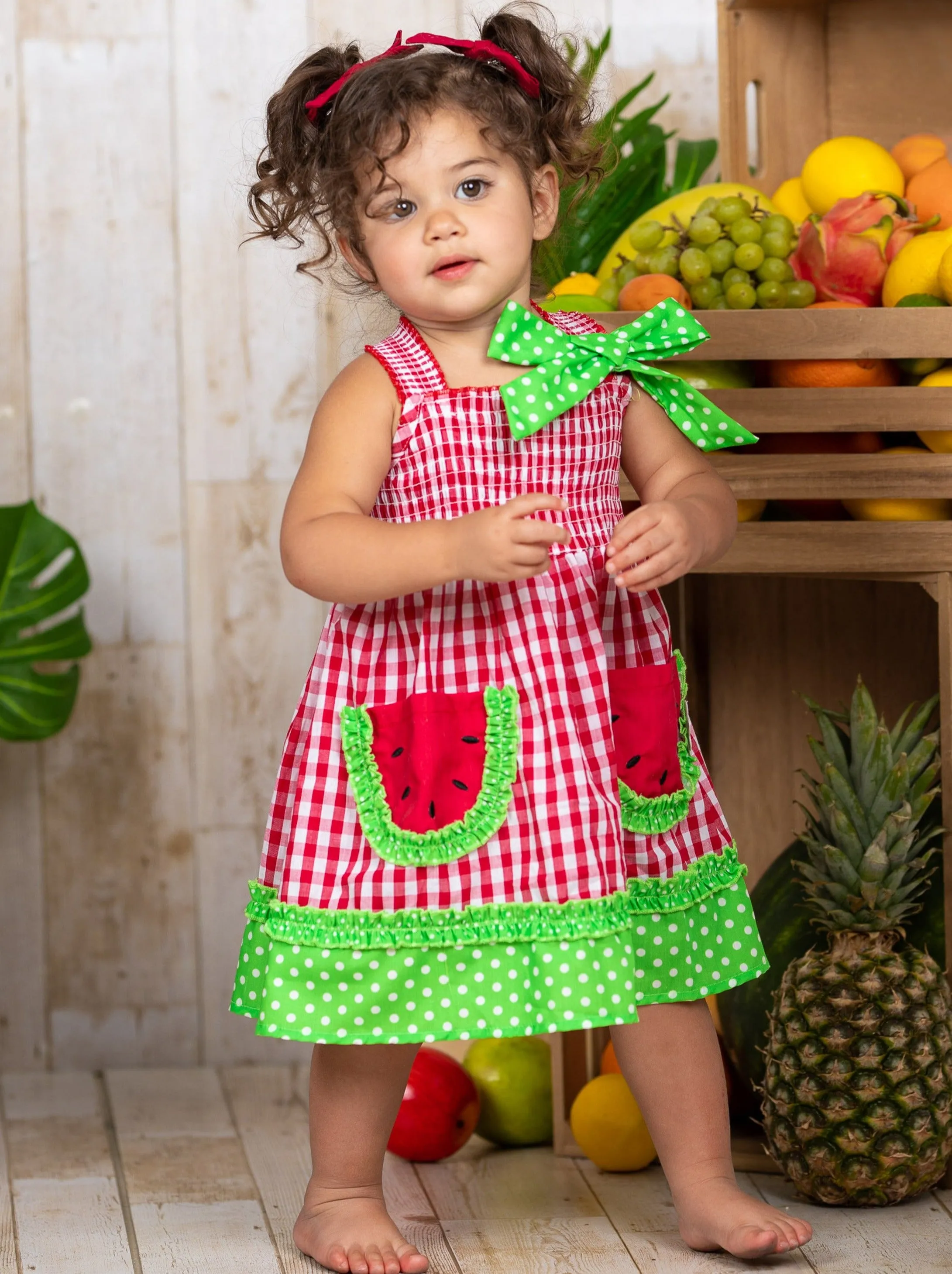 Refreshing Watermelon Plaid Smock Dress