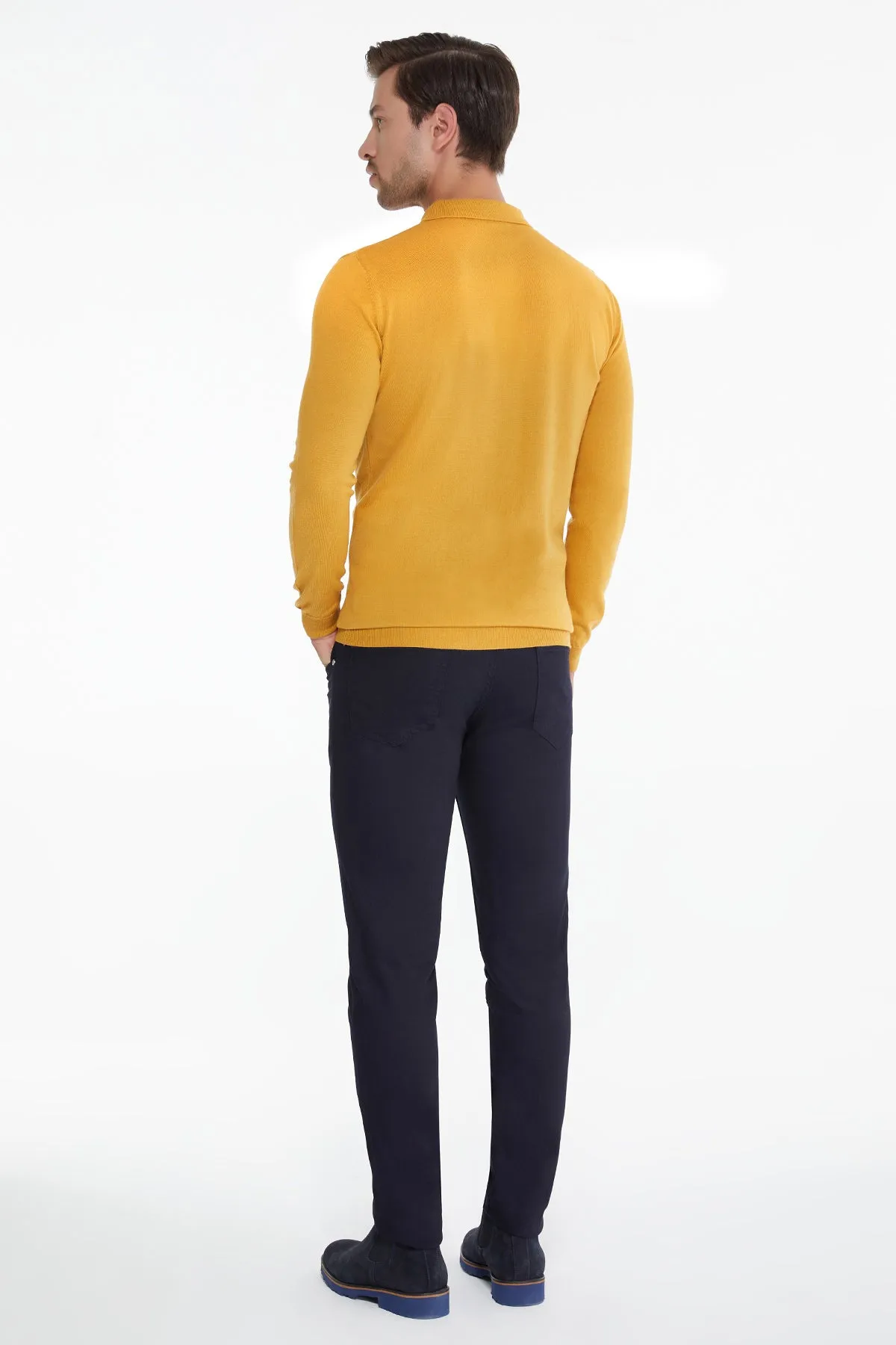 Regular Fit Cotton Blend Mustard Polo Sweater