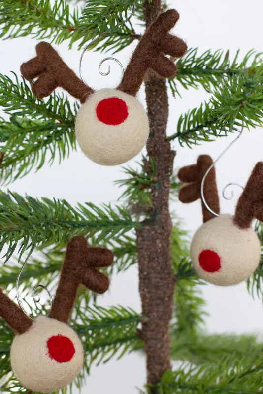 Reindeer Head Ornaments with Red Nose