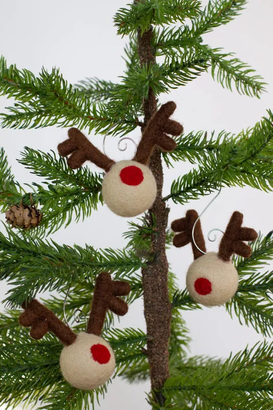 Reindeer Head Ornaments with Red Nose