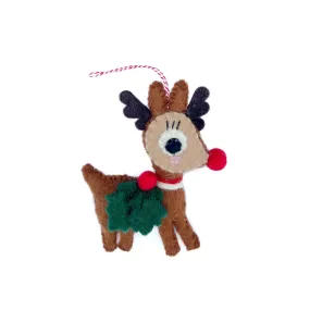 Reindeer with Holly Ornament, Felt Wool