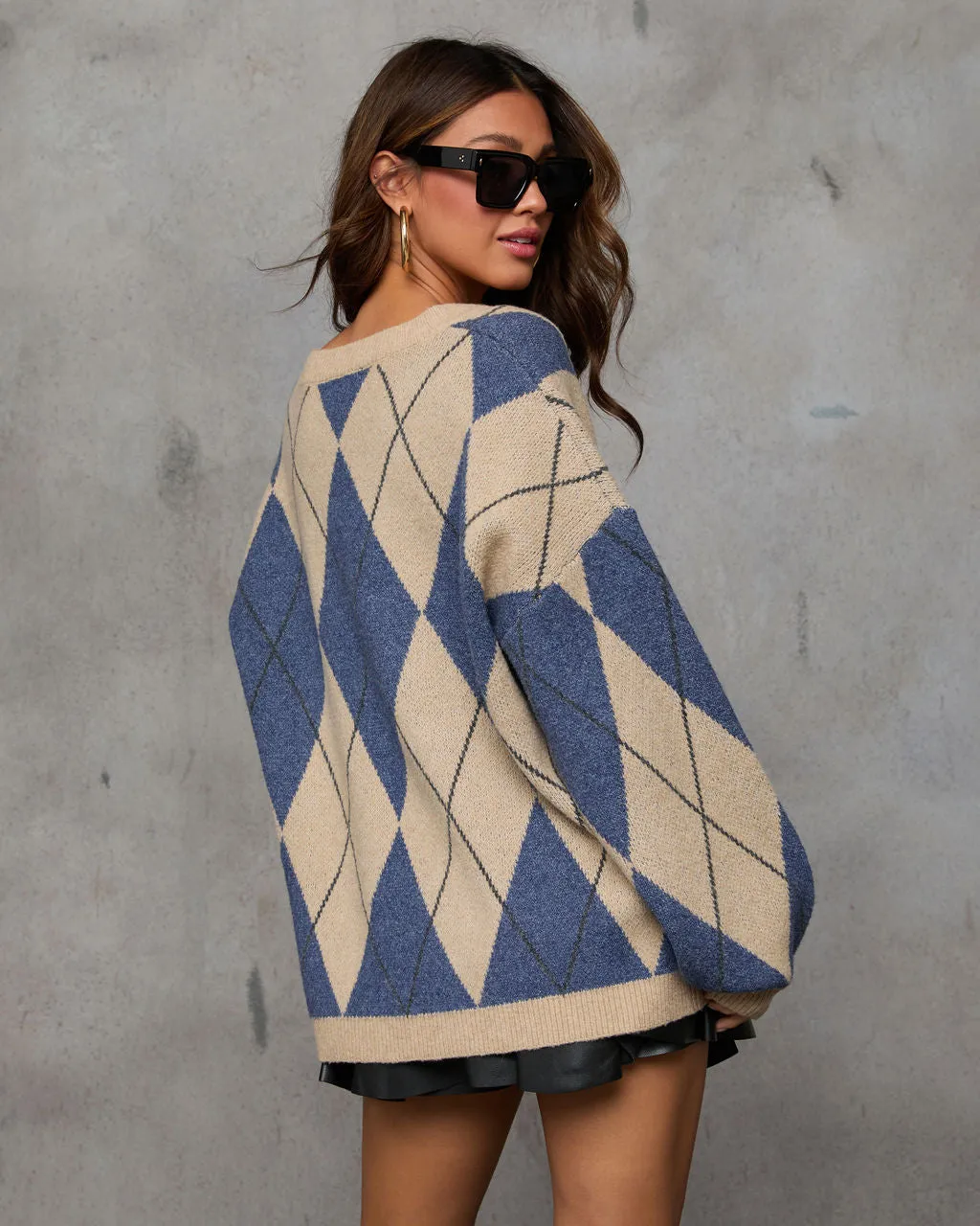 Remma Argyle Print V Neck Sweater