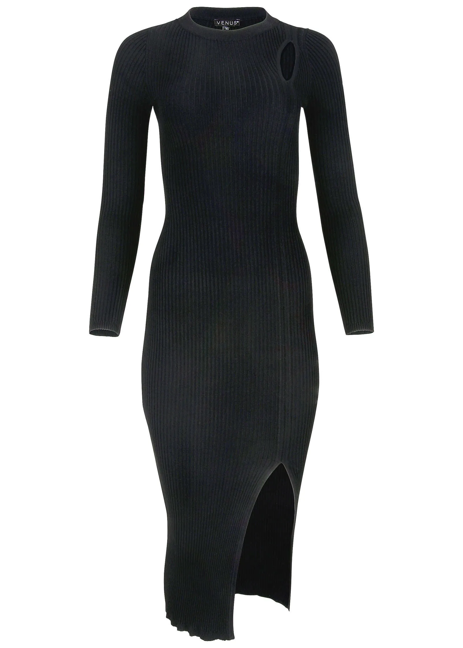 Ribbed Maxi Sweater Dress - Black