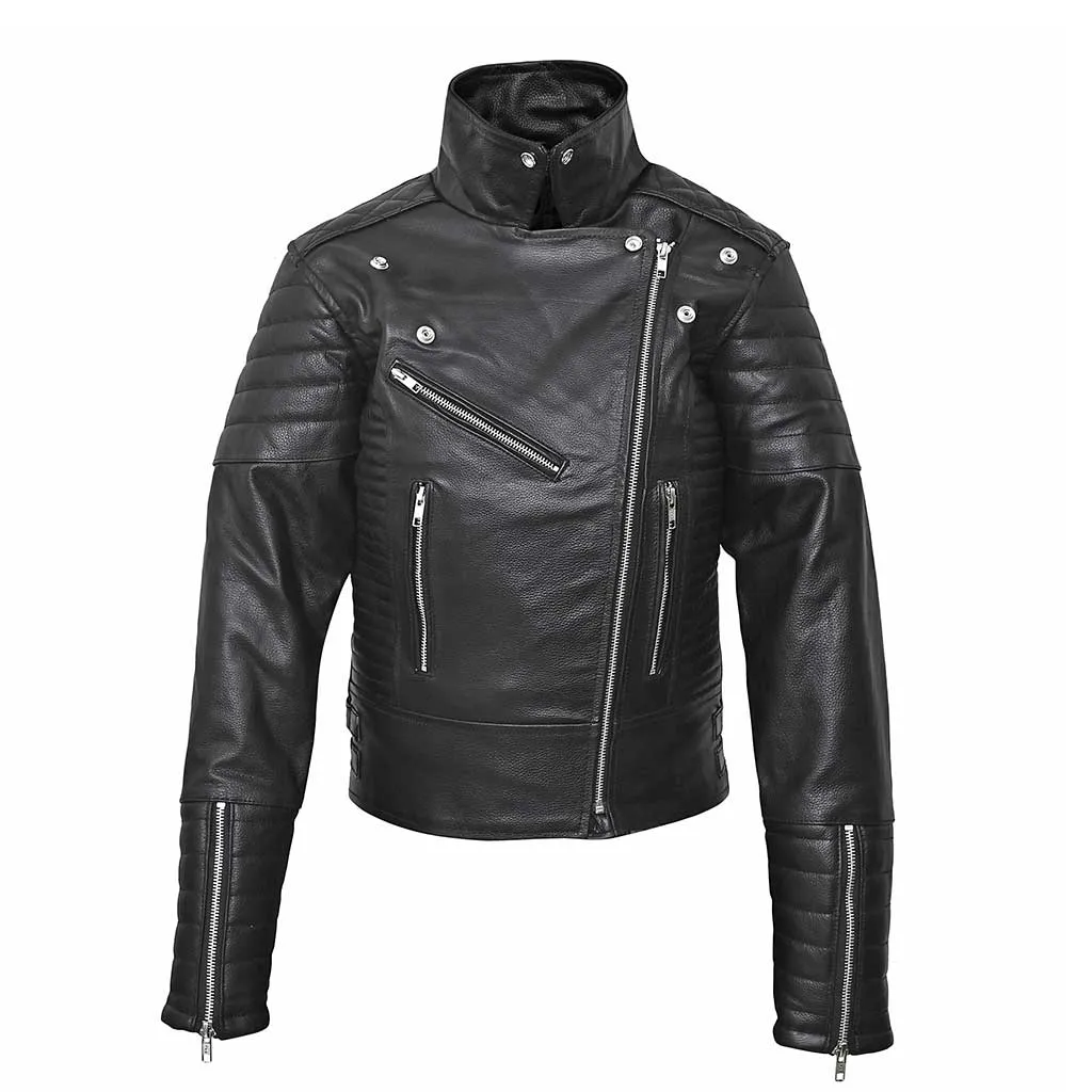 RIDERACT® Women Leather Motorcycle Jacket Black Brando Infinity Leather Biker Jacket