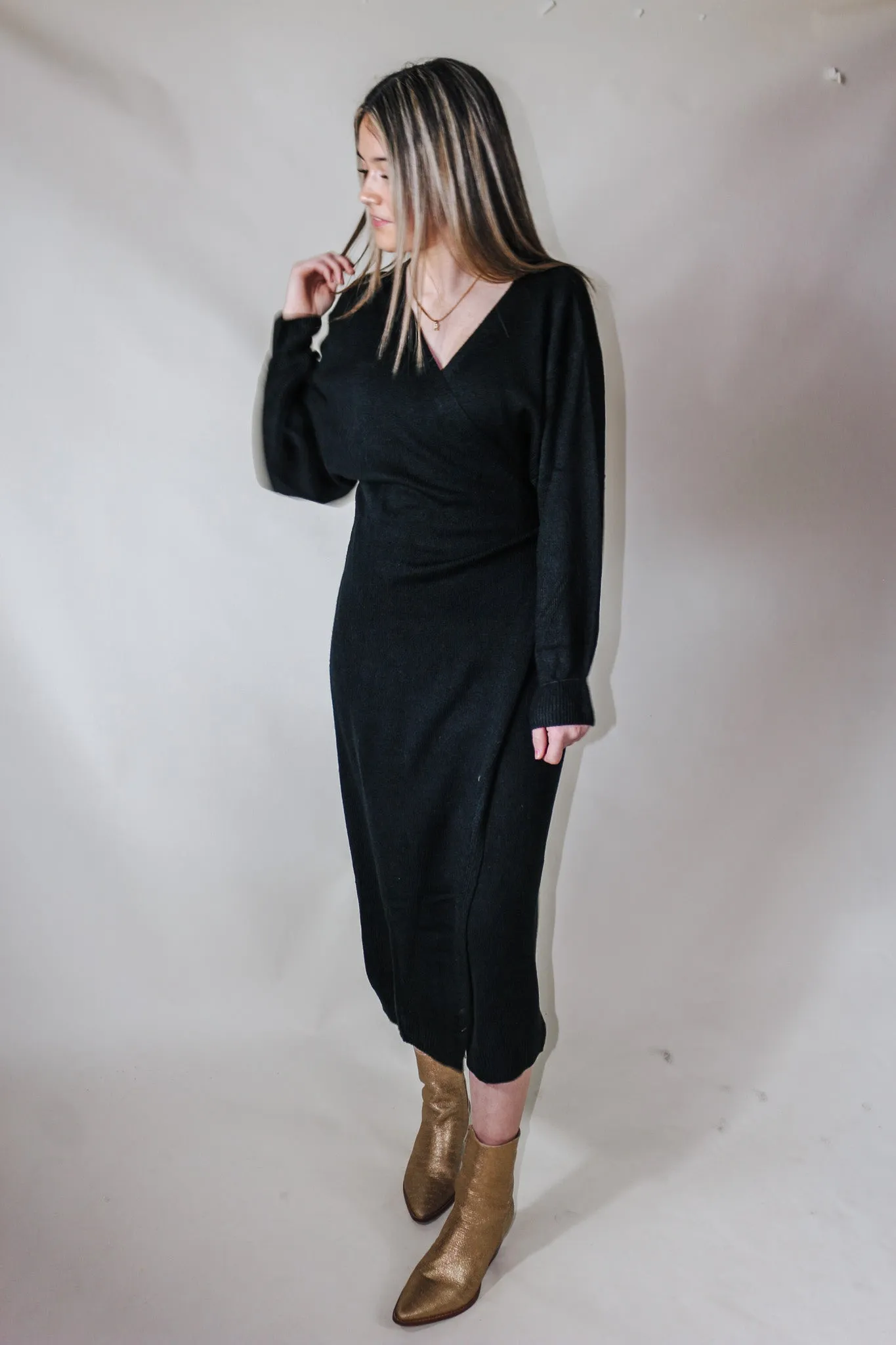 Seasons Best Black Sweater Dress