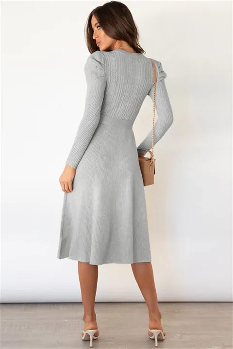 Self-Cultivation Bubble Long-Sleeved Knitting Dress