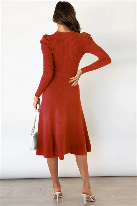 Self-Cultivation Bubble Long-Sleeved Knitting Dress