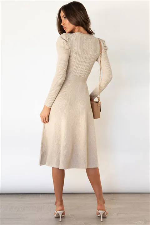 Self-Cultivation Bubble Long-Sleeved Knitting Dress