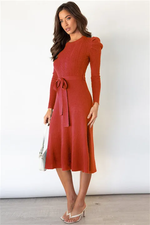 Self-Cultivation Bubble Long-Sleeved Knitting Dress