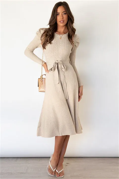 Self-Cultivation Bubble Long-Sleeved Knitting Dress