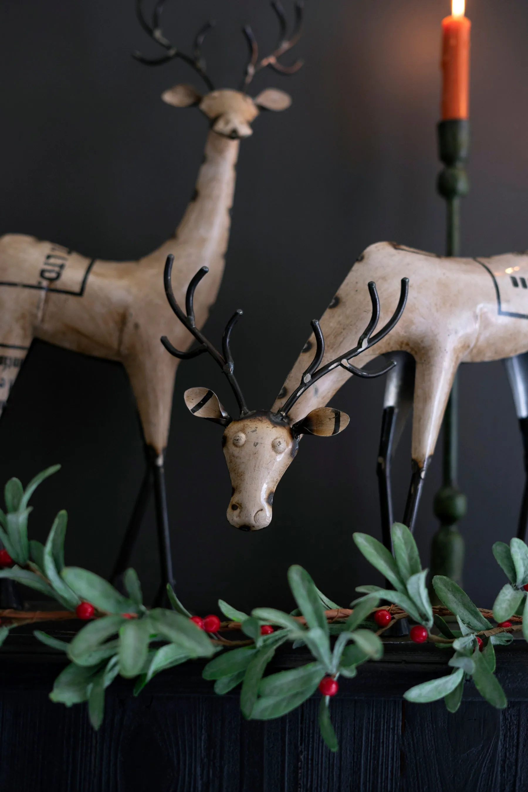 Set Of Two Recycled Iron Reindeer - White