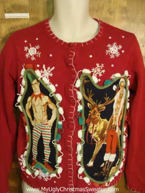 Sexy Hottie Guy with Reindeer Red Ugly Christmas Sweater