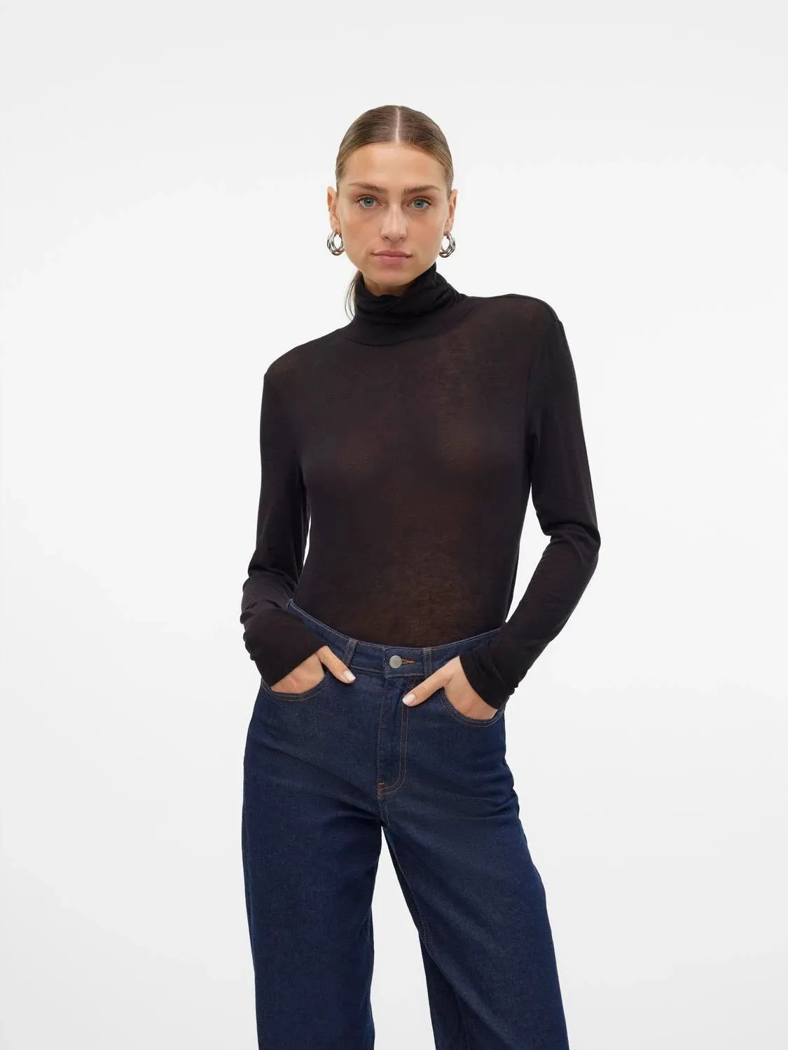 Sheer Merino Wool Roll Neck Top