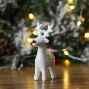 Small Ceramic Standing Red Nose Reindeer Decoration