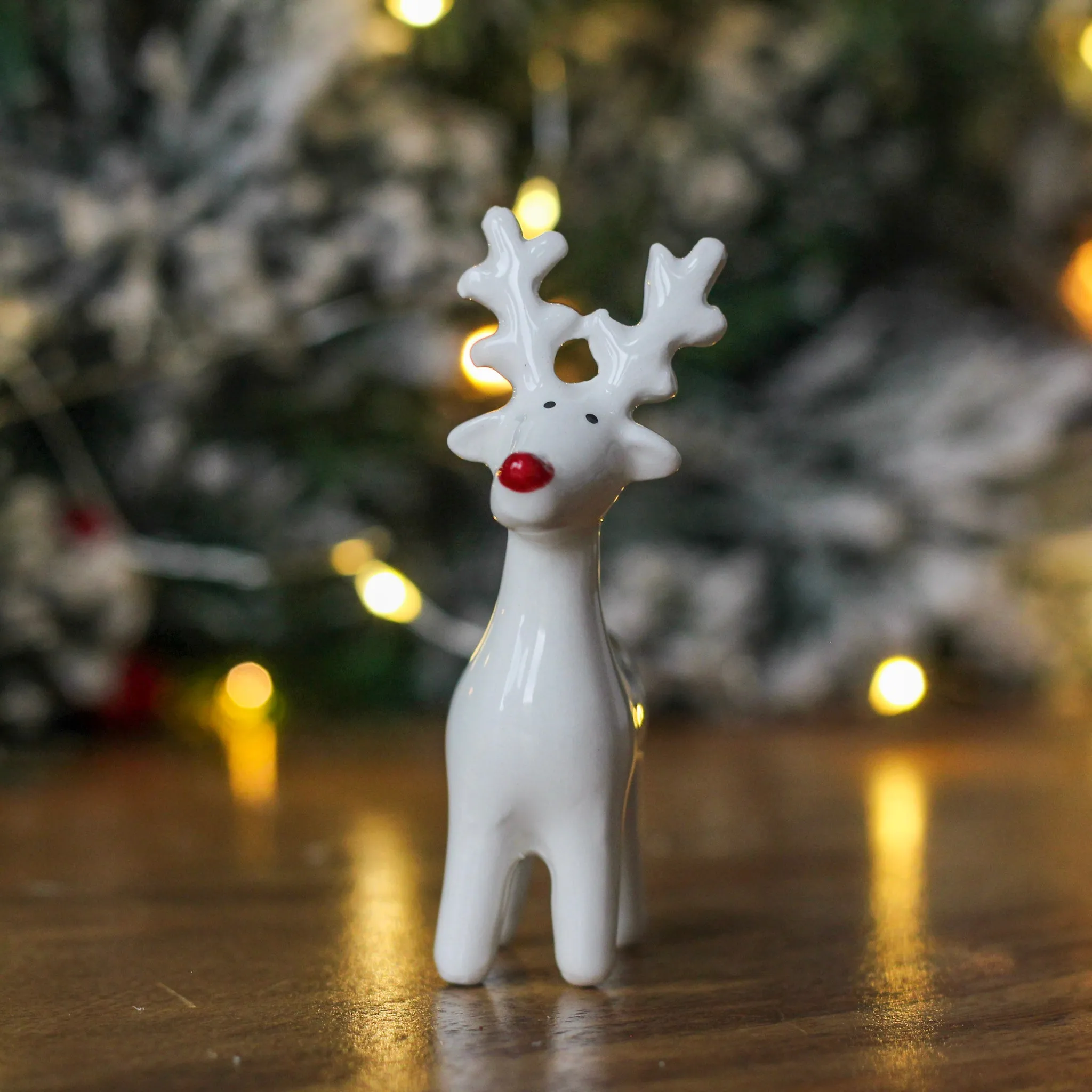 Small Ceramic Standing Red Nose Reindeer Decoration