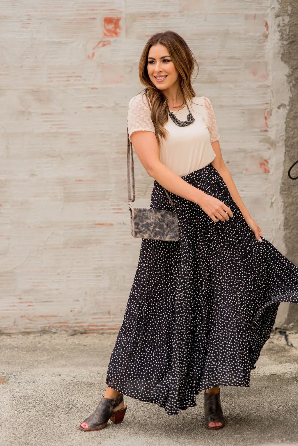 Spotted Accordion Maxi Skirt