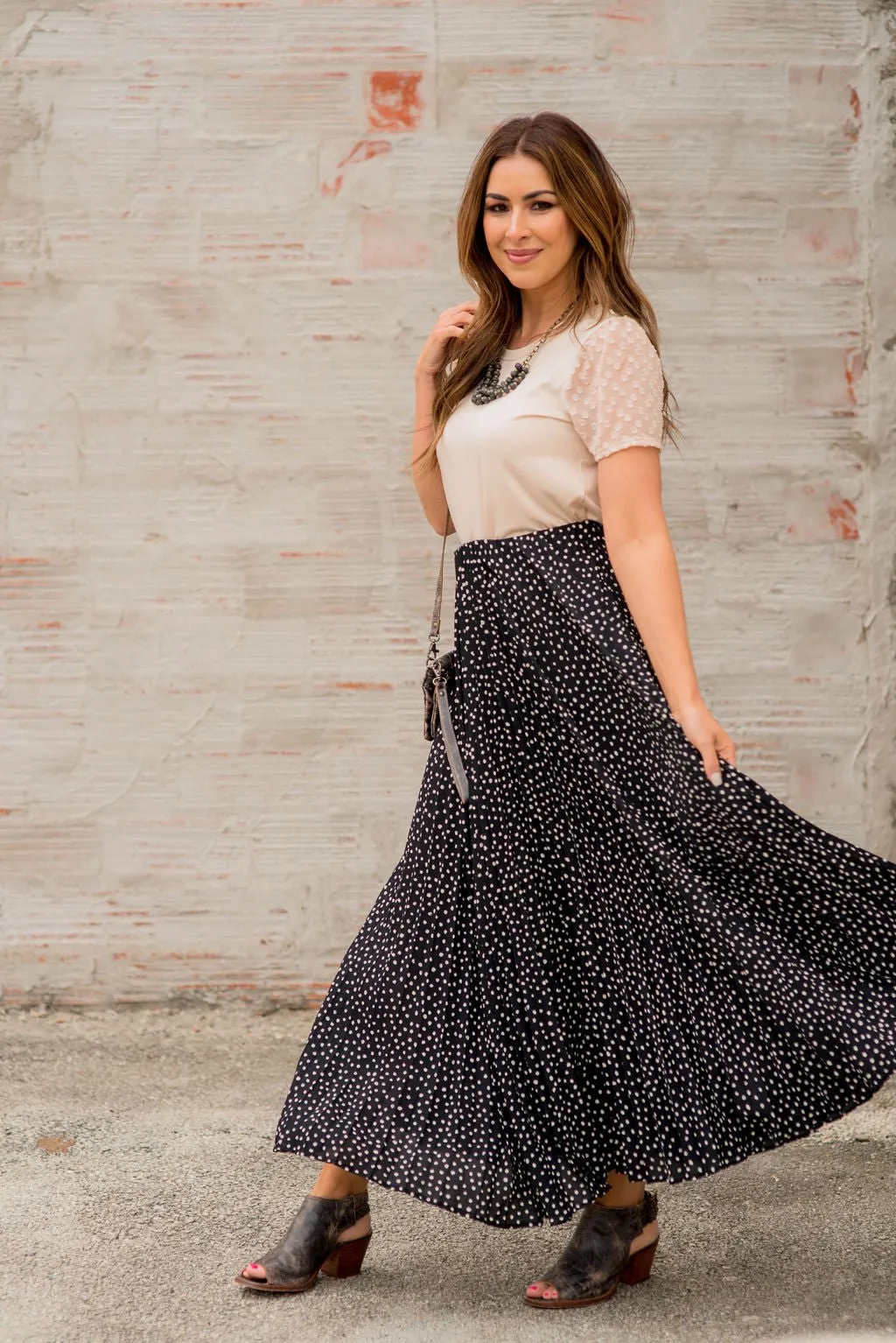 Spotted Accordion Maxi Skirt