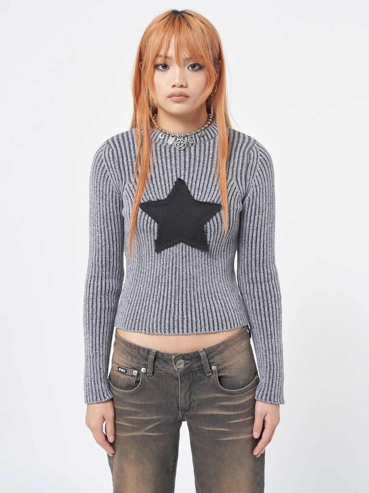 Star! Black Grey Chunky Knit Jumper