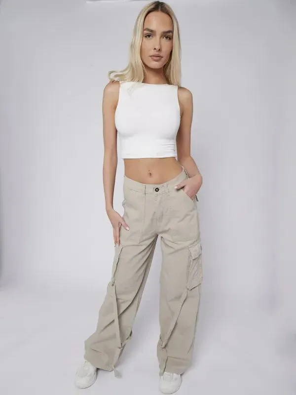 STONE DINO High Waist Wide Leg Cargo Jeans