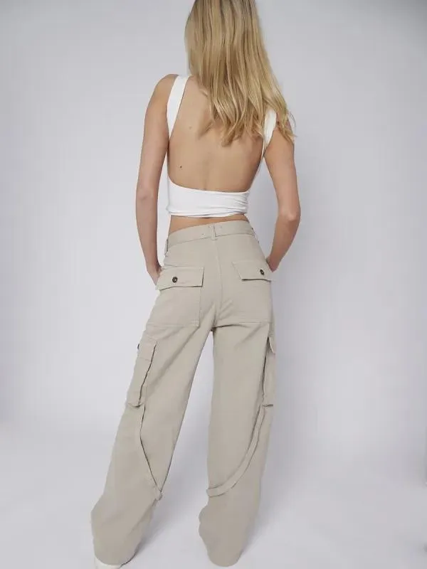 STONE DINO High Waist Wide Leg Cargo Jeans