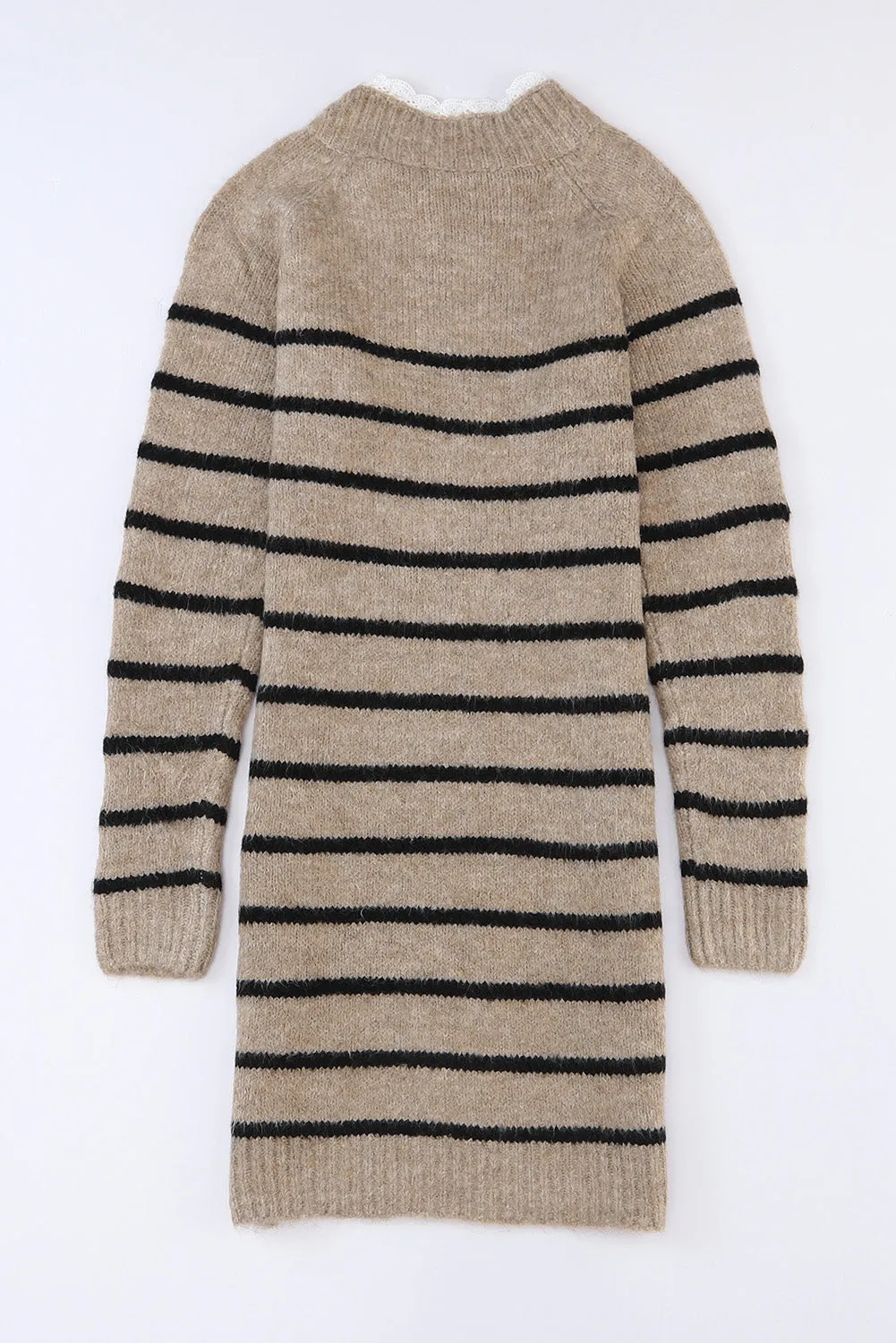 Striped Lace Trim Button Sweater Dress