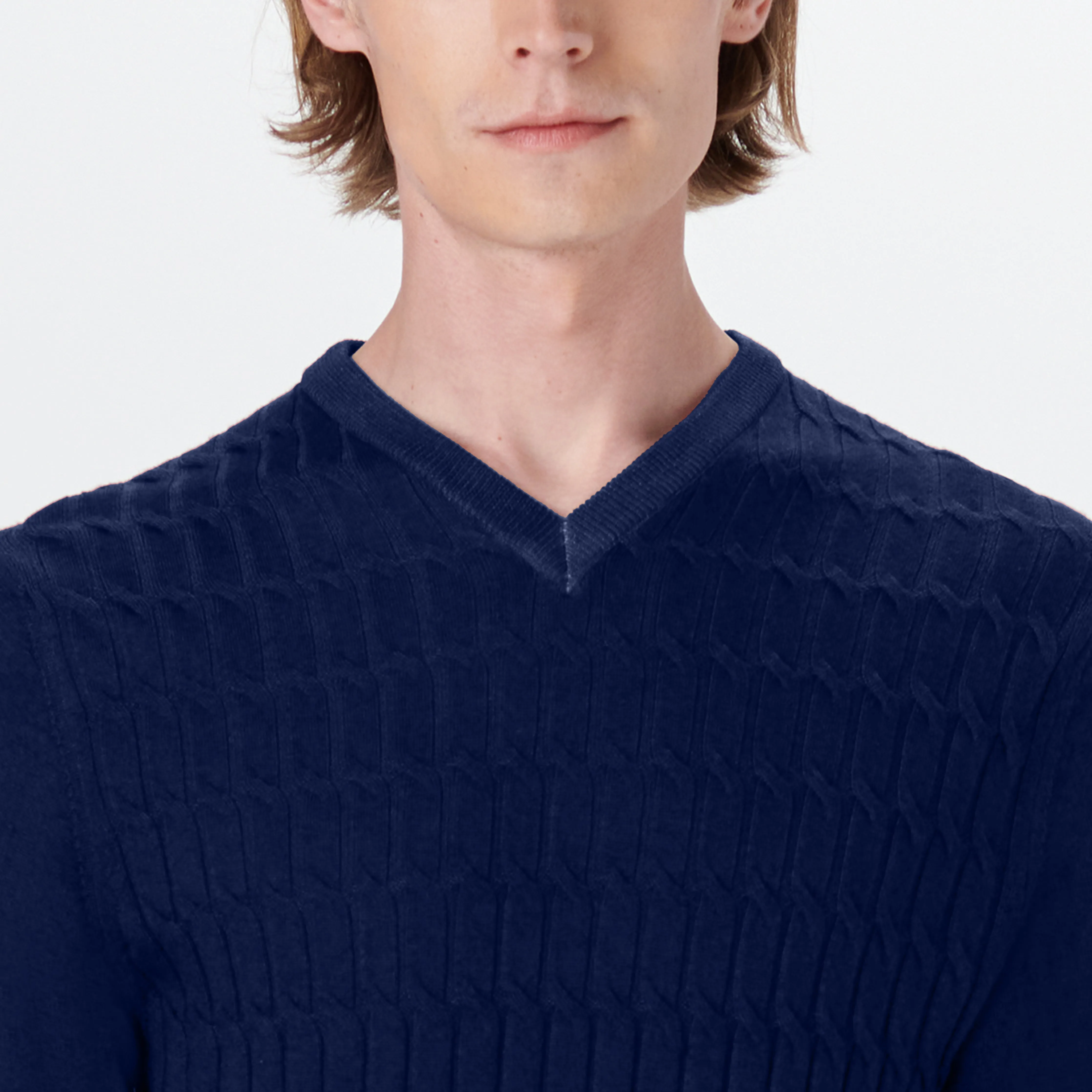 Super Merino V-Neck Cable Sweater