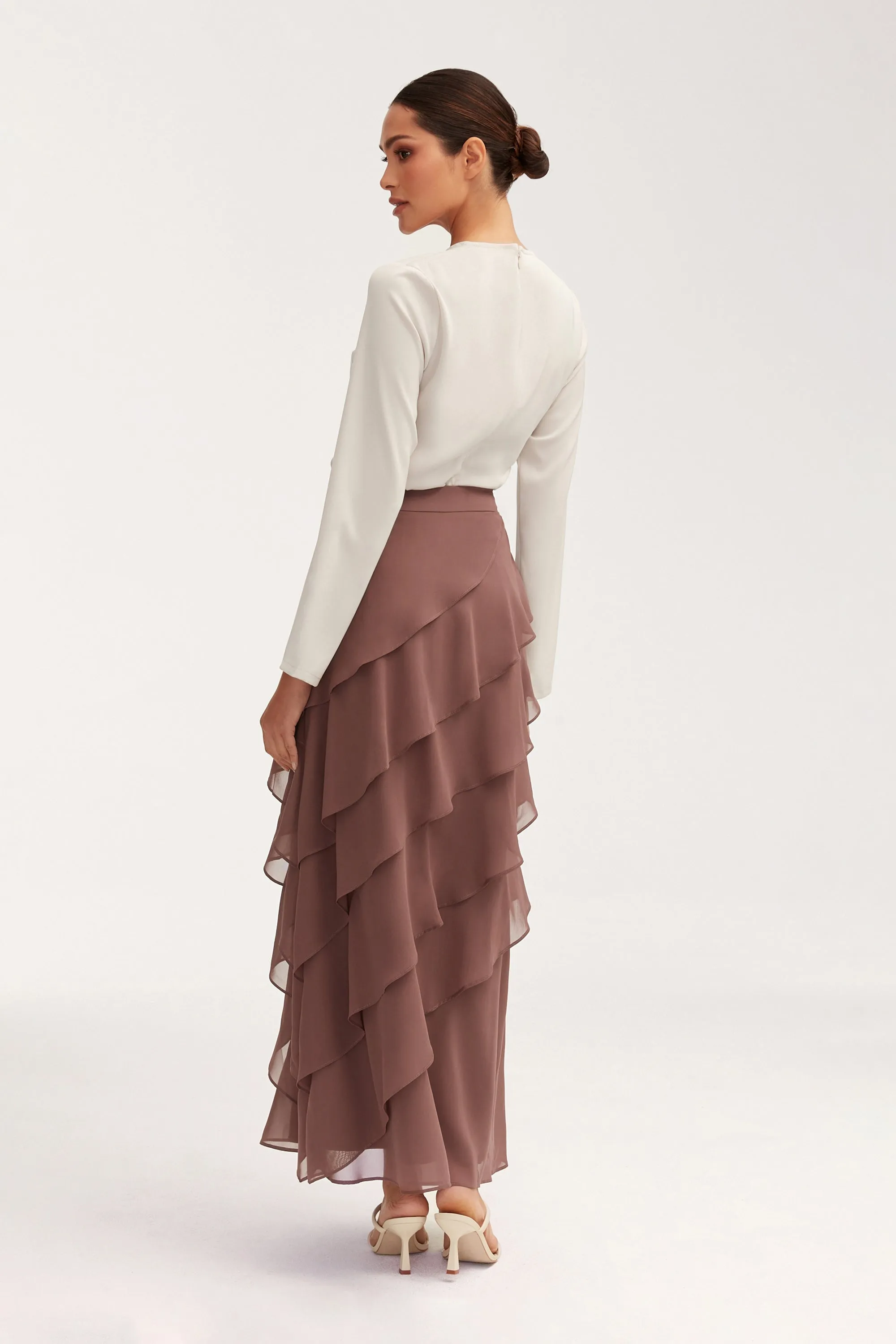 Tasnima Tiered Chiffon Maxi Skirt - Deep Taupe