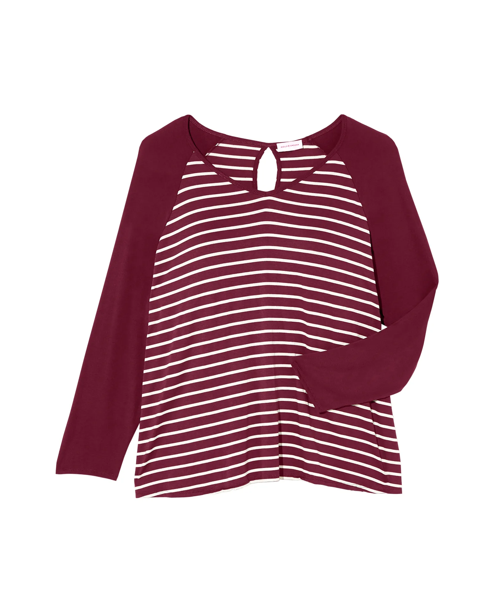 Tessie Long Sleeve Contrast Split Back Tee | Burgundy / Ivory